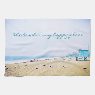 Beach Is My Happy Place Script California Coastal Kitchen Towel