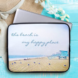 Beach Is My Happy Place Script California Coastal  Laptop Sleeve<br><div class="desc">“The beach is my happy place.” Relax, breathe, and explore the solitude of an empty California beach with this stunning, pastel-colored photography neoprene laptop sleeve. This laptop sleeve comes in three sizes: 15", 13", and 10”. Makes a great gift for someone special! You can easily personalize this neoprene laptop sleeve...</div>