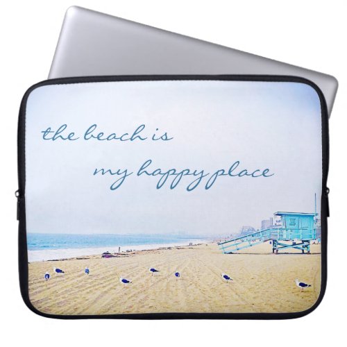 Beach Is My Happy Place Script California Coastal  Laptop Sleeve