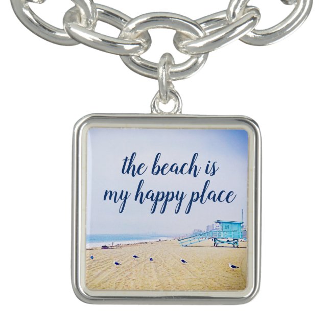 Beach Is My Happy Place Script Ocean Seagull Photo Bracelet (Design)