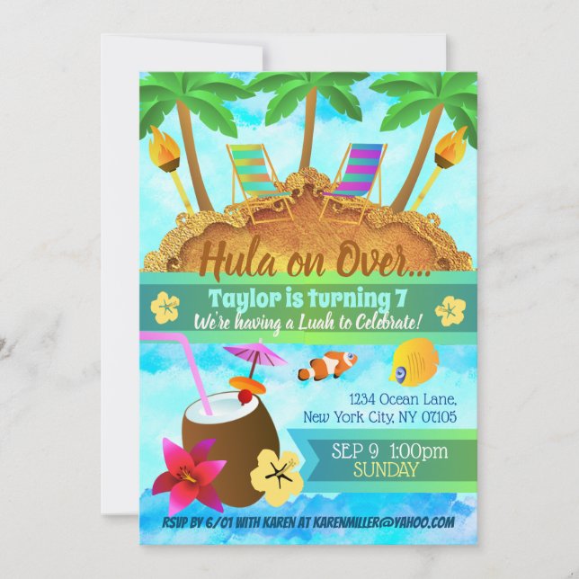 Beach Island Birthday Invitations (Front)