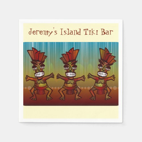 Beach Island Tiki Bar Hut Men Dancing Luau Party Napkins