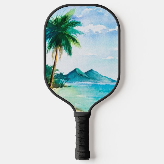 Beach Island Watercolor  Pickleball Paddle (Front)