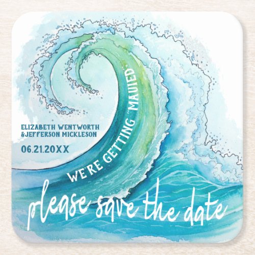 Beach Island Wave Wedding Save The Date Square Paper Coaster