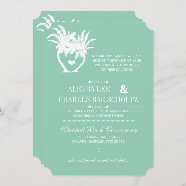 Beach Jade Green Palm Tree Destination Chalkboard Invitation (Front/Back)