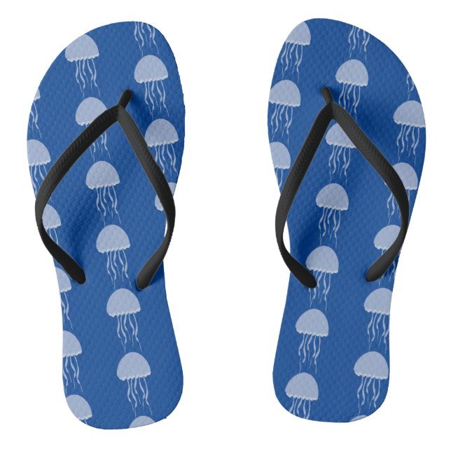 Beach Jelly Fishes Blue Pattern Flip Flops (Footbed)