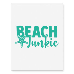 Beach Junkie with Starfish (Turquoise Green) Temporary Tattoos
