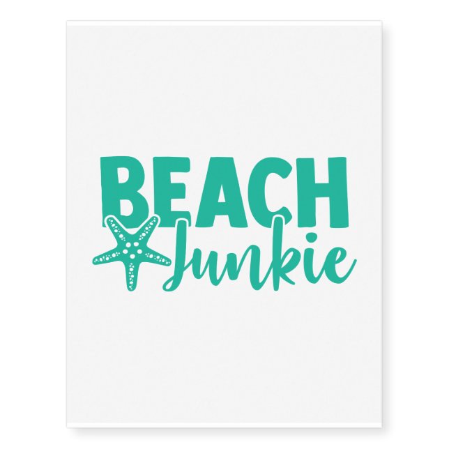 Beach Junkie with Starfish (Turquoise Green) Temporary Tattoos (Front)