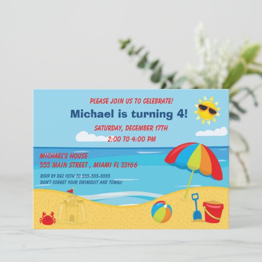 Beach Kids Birthday Invitation | Zazzle