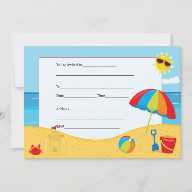 Beach Kids Birthday Invitation Fill In (Front)