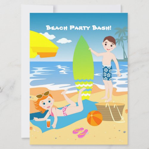 Kids enjoying the beach custom invite