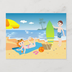 Beach kids Birthday Party Thank You Postcard