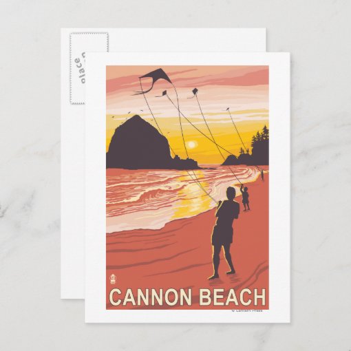 Beach & Kites Cannon Beach, Oregon Postcard Zazzle