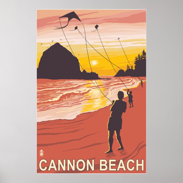 Beach & Kites Cannon Beach, Oregon Poster Zazzle