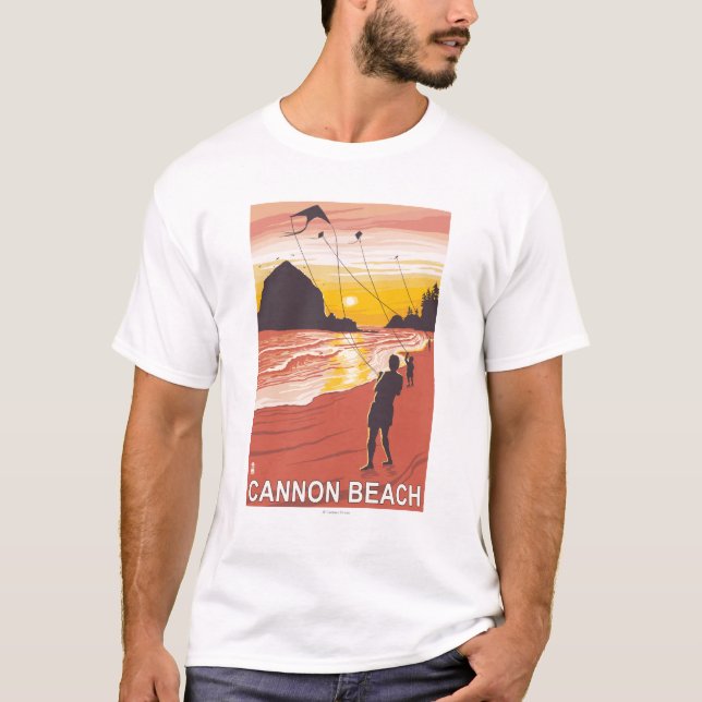Beach & Kites - Cannon Beach, Oregon T-Shirt (Front)