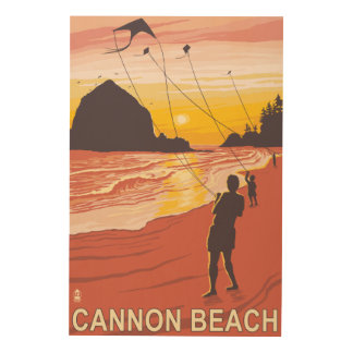 Beach & Kites - Cannon Beach, Oregon Wood Wall Decor
