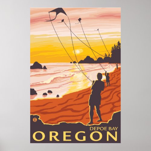 Beach  Kites _ Depoe Bay Oregon Poster