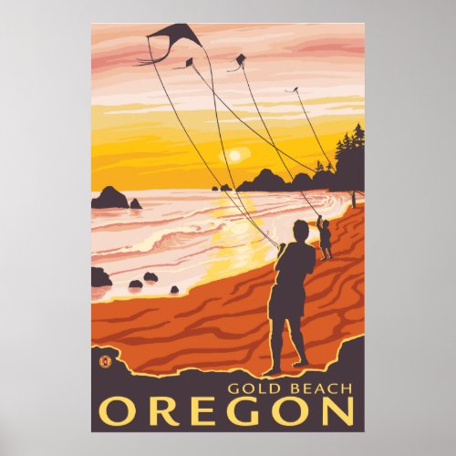 Beach  Kites _ Gold Beach Oregon Poster