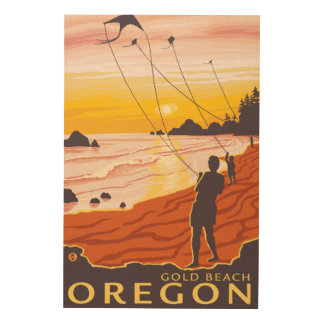 Beach & Kites - Gold Beach, Oregon Wood Wall Art