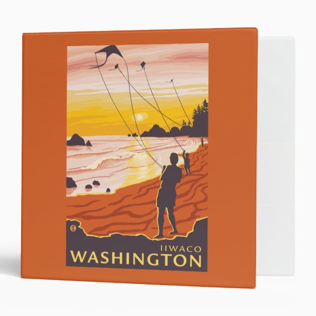 Beach & Kites - Ilwaco, Washington 3 Ring Binder (Front/Inside)
