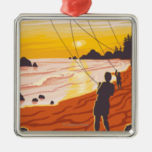 Beach & Kites - Ilwaco, Washington Metal Ornament