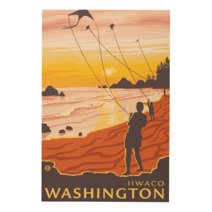 Beach & Kites - Ilwaco, Washington Wood Wall Decor