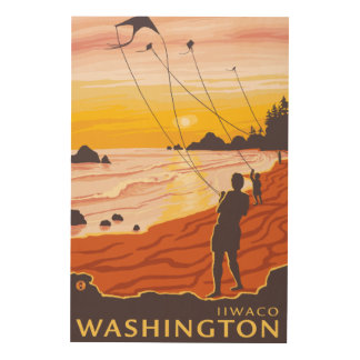 Beach & Kites - Ilwaco, Washington Wood Wall Decor