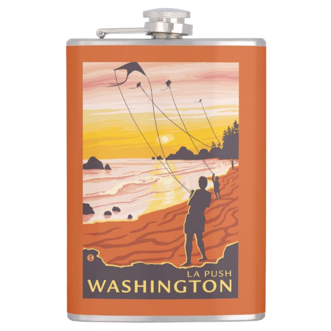 Beach & Kites - La Push, Washington Flask (Front)