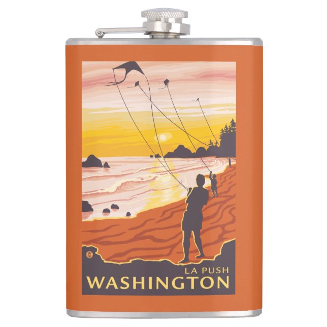 Beach & Kites - La Push, Washington Hip Flask (Front)