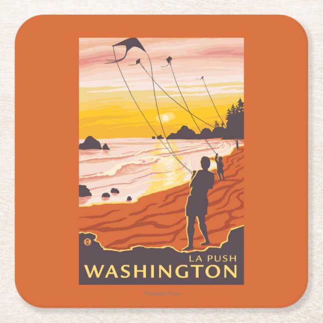 Beach & Kites - La Push, Washington Square Paper Coaster (Front)