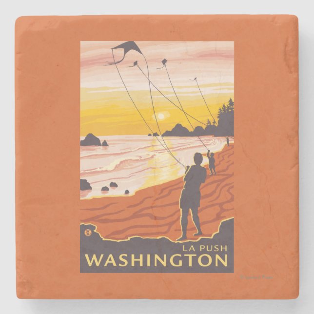 Beach & Kites - La Push, Washington Stone Coaster (Front)