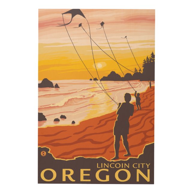 Beach & Kites - Lincoln City, Oregon Wood Wall Art (Front)