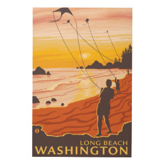Beach & Kites - Long Beach, Washington Wood Wall Decor