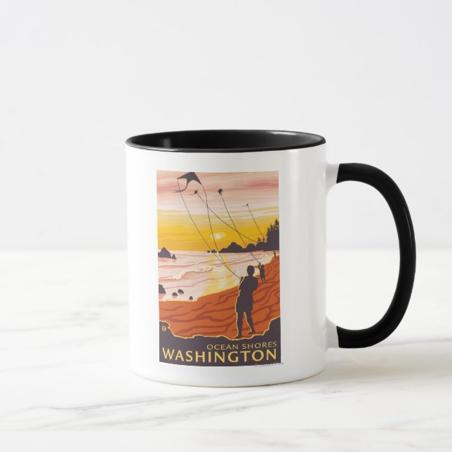 Beach & Kites - Ocean Shores, Washington Mug (Right)