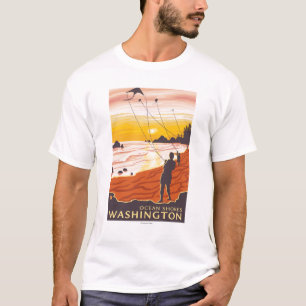 Beach & Kites - Ocean Shores, Washington T-Shirt