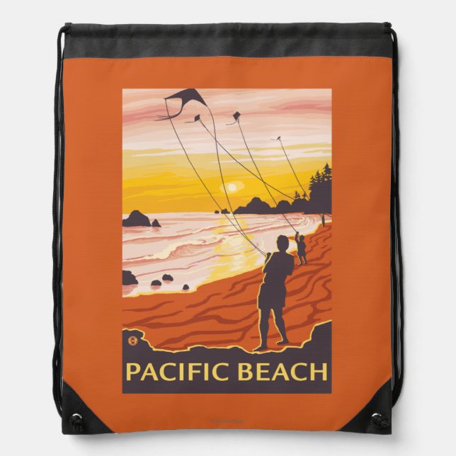 Beach & Kites - Pacific Beach, Washington Drawstring Bag (Front)