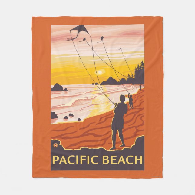 Beach & Kites - Pacific Beach, Washington Fleece Blanket (Front)
