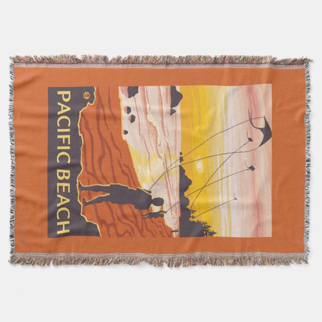 Beach & Kites - Pacific Beach, Washington Throw Blanket (Front)