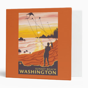 Beach & Kites - Sunset Beach, Washington 3 Ring Binder