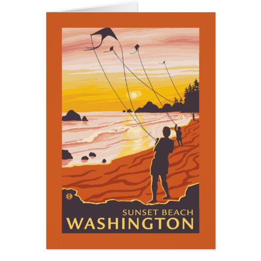 Beach & Kites - Sunset Beach, Washington Cards (Front)