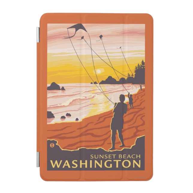 Beach & Kites - Sunset Beach, Washington iPad Mini Cover (Front)