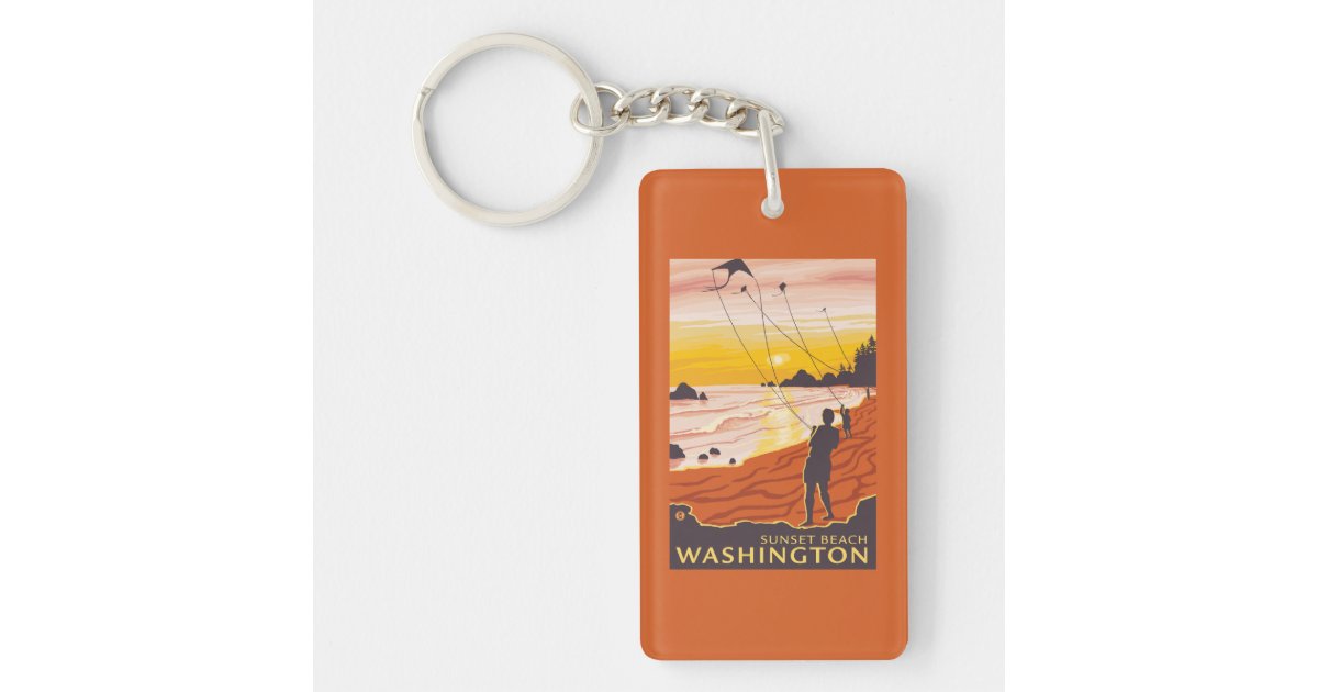 Beach & Kites - Sunset Beach, Washington Keychain | Zazzle
