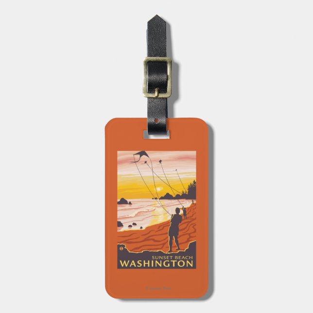 Beach & Kites - Sunset Beach, Washington Luggage Tag (Front Vertical)