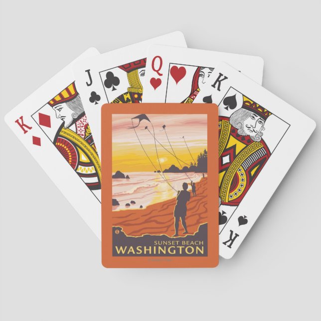 Beach & Kites - Sunset Beach, Washington Poker Cards (Back)