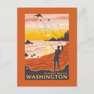 Beach & Kites - Sunset Beach, Washington Postcard
