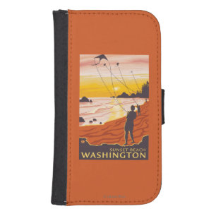 Beach & Kites - Sunset Beach, Washington Galaxy S4 Wallet Case