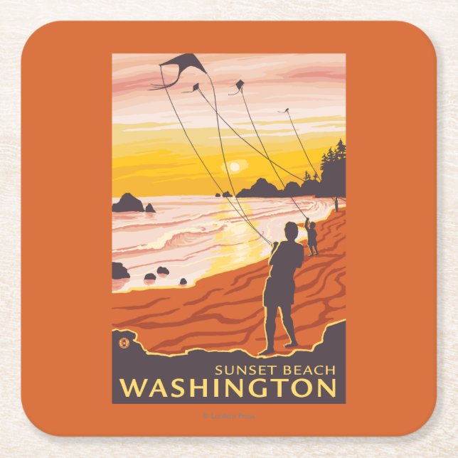 Beach & Kites - Sunset Beach, Washington Square Paper Coaster (Front)