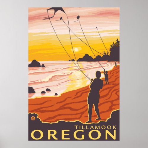 Beach  Kites _ Tillamook Oregon Poster