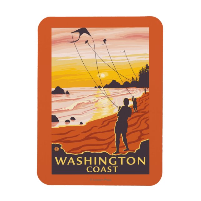 Beach & Kites - Washington Coast Magnet (Vertical)