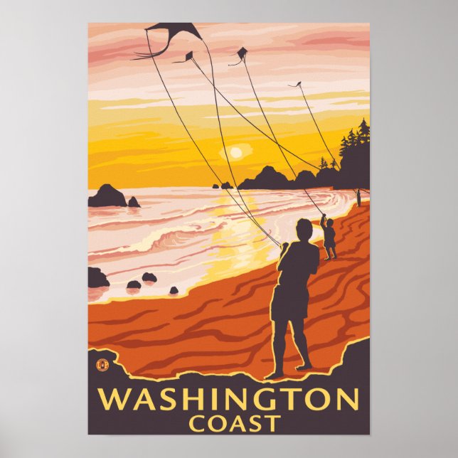 Beach & Kites - Washington Coast Poster (Front)